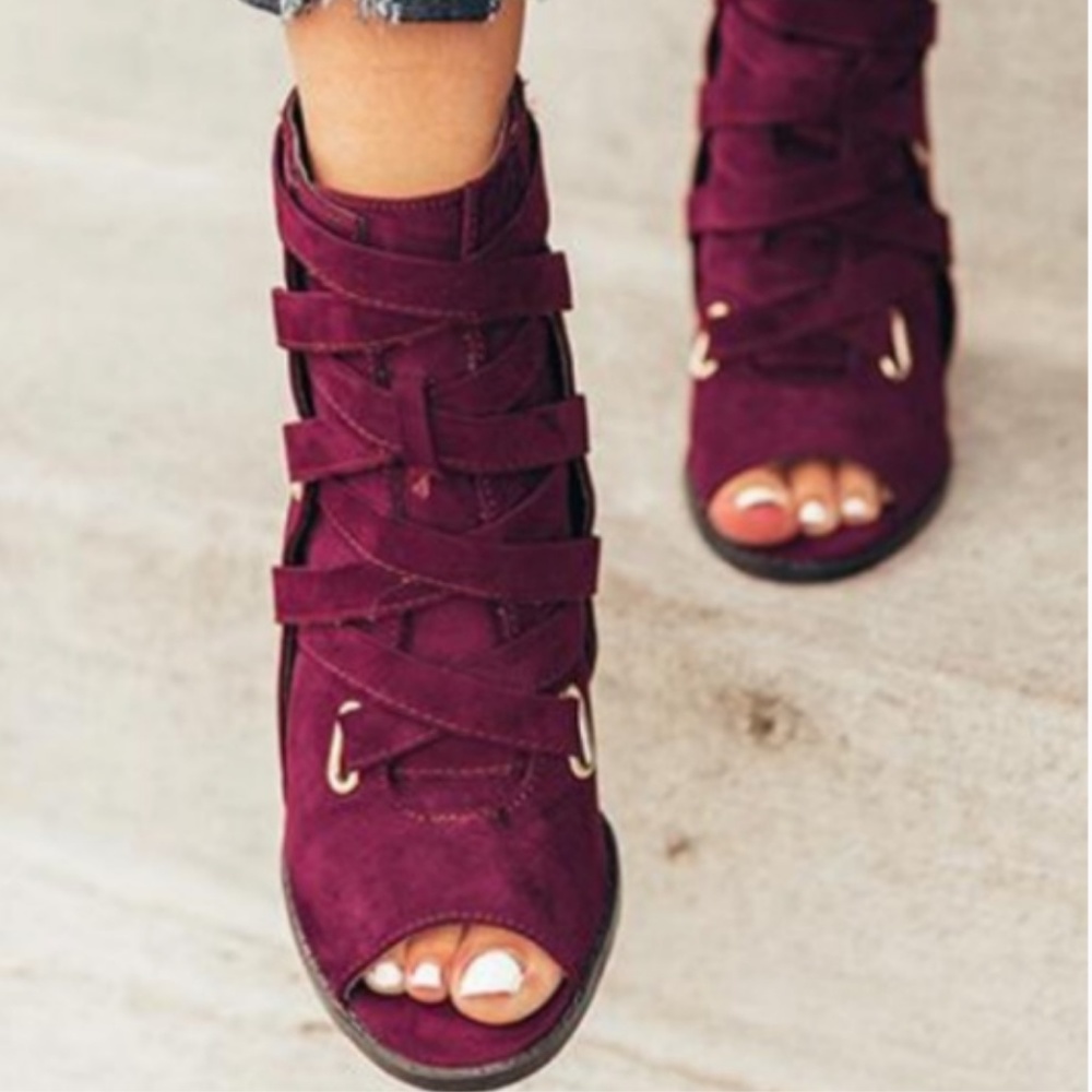 💥HOT💥 Wine Peep Toe Booties - Picture 2 of 3